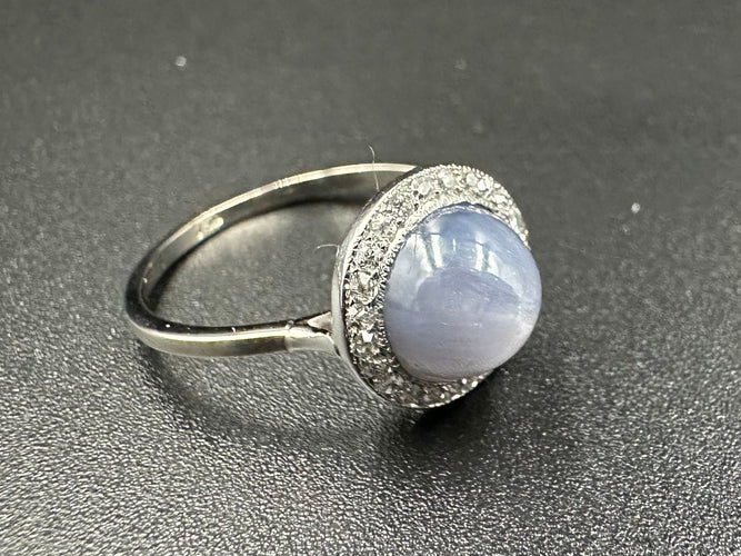 Bague 55 Bague Art Déco Saphir étoilé et diamants, Or et Platine 58 Facettes