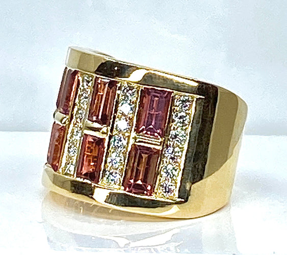 Bague 57 Bague or jaune tourmalines roses et diamants 58 Facettes AB403