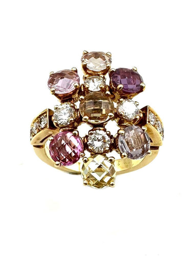 Bague 54 BVLGARI. Collection "Allegra", bague or jaune, saphirs de couleur et diamants 58 Facettes