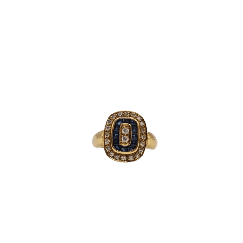 Bague 52 Bague art déco or jaune, saphirs carrés et diamants 58 Facettes