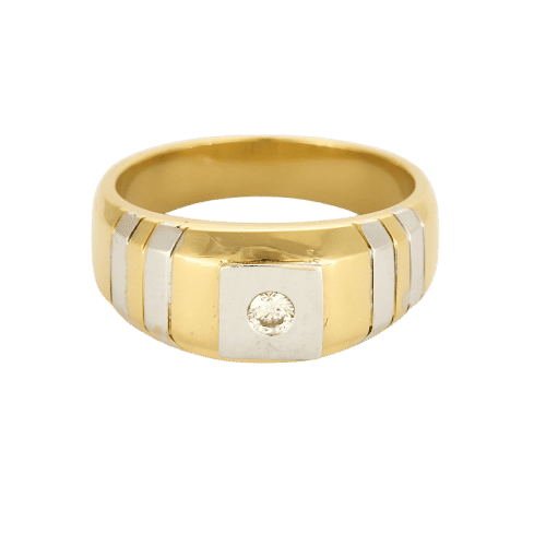 Zegelring geel goud, wit goud, diamant 