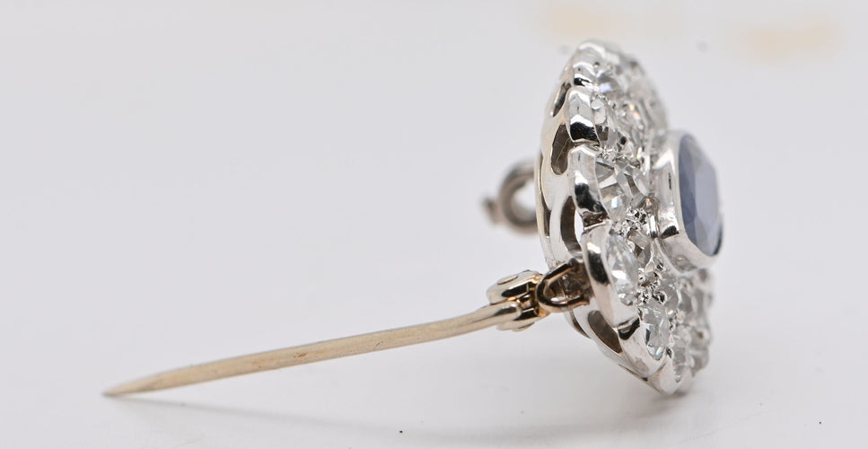 Broche Sapphire Diamonds White Gold 18 Carats Brooche 58 Facettes