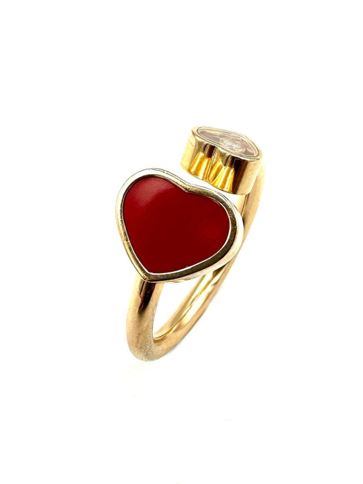 Bague 56 CHOPARD - bague Happy Hearts, or rose diamant et pierre rouge 58 Facettes