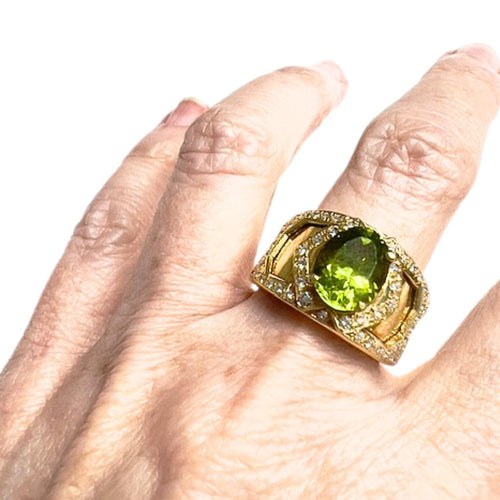 Bague 57 bague en or avec diamants et péridot 58 Facettes Q116B(948)