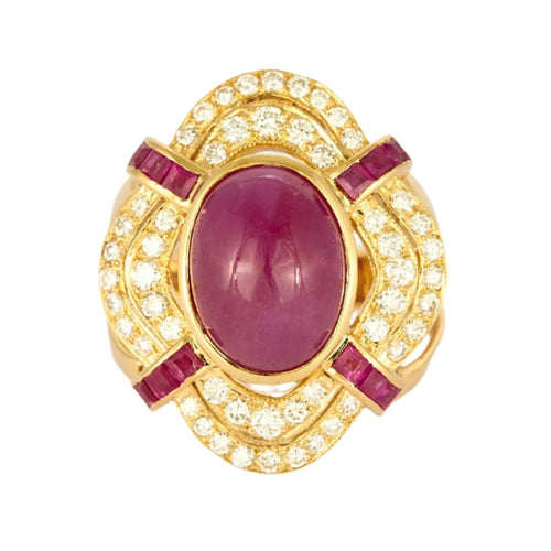 Bague 63 Importante bague or jaune et imposant rubis cabochon 58 Facettes ALGU31