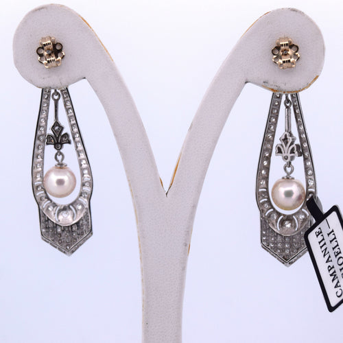 Boucles d'oreilles Boucles d'oreilles Art Déco en or blanc, perles et diamants 58 Facettes