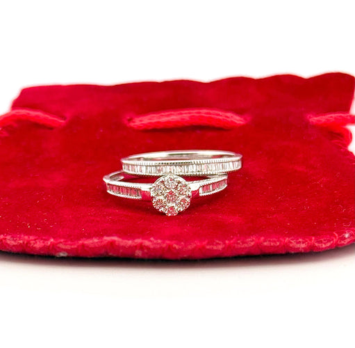 Bague 56 Bague de fiançailles + alliance en or et diamants 58 Facettes