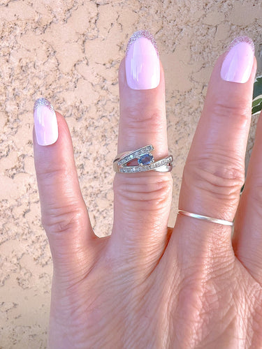 Bague 56.5 Bague or blanc, saphir, diamants 58 Facettes AA 1651