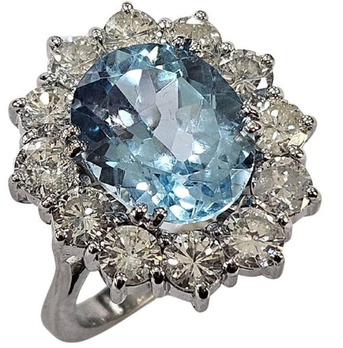 Bague 55 Bague LADY DI Cluster en or blanc, topaze bleu ciel et diamants 2,5 ct 58 Facettes Q876A