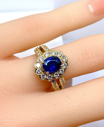 Bague 52 Bague marguerite en or jaune 18 carats, saphir et diamants 58 Facettes AB494