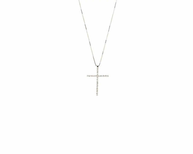 Collier Collier en or blanc 18 carats avec pendentif croix et diamants de 0,20 carat 58 Facettes 13646