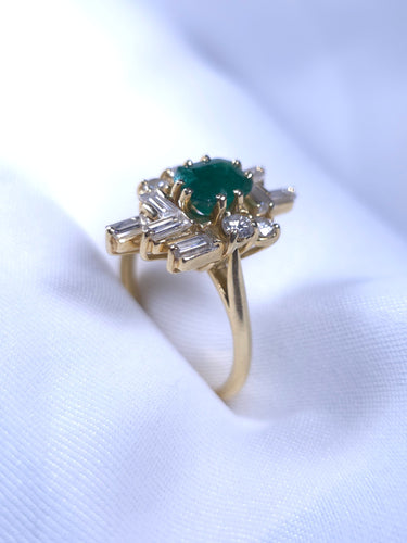 Bague 58 Bague Art Déco or jaune, émeraude, diamant 58 Facettes