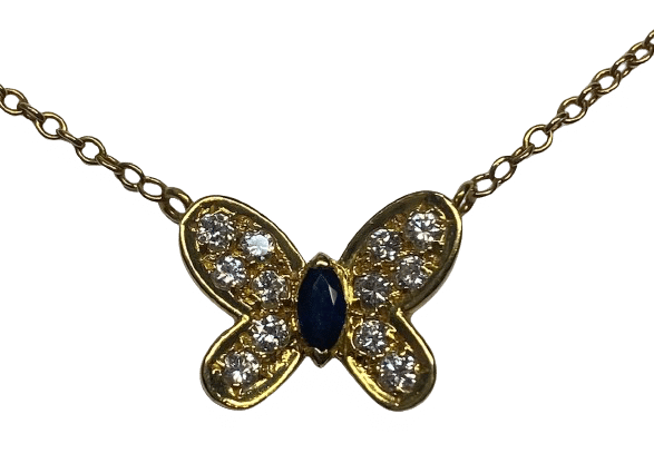 Collier VAN CLEEF & ARPELS - Collier papillon envolées précieuses or diamants saphir 58 Facettes