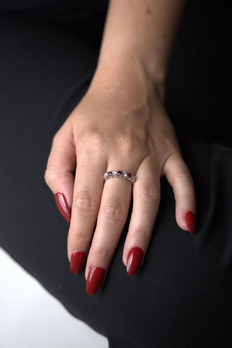 Bague 54 Bague demi alliance Or blanc Rubis, Diamant 58 Facettes 2432020CN