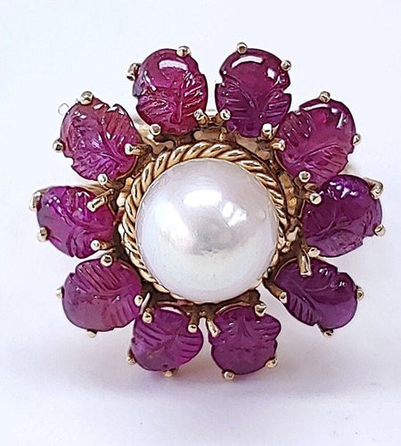Bague 52 Bague or rose perle et rubis 58 Facettes Bag.perl.Ru.DV42