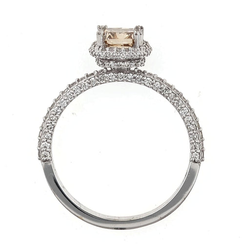 Bague 54 Bague en or avec diamant champagne + diamants blancs 58 Facettes AO-0010