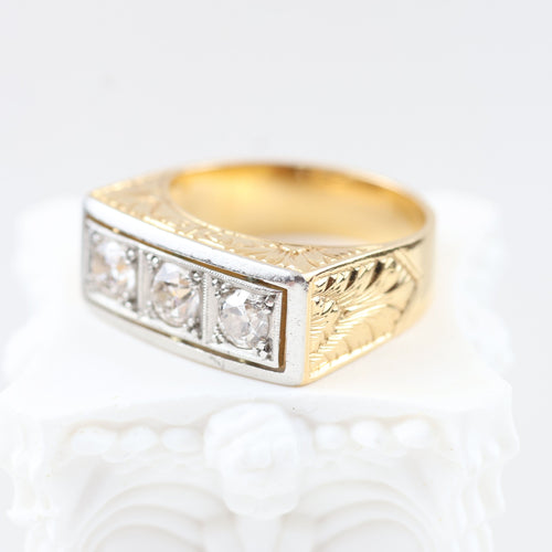Vintage ring in yellow gold, platinum, old-cut diamonds 