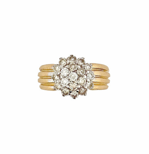 Bague 54 Bague vintage diamants fleurs or bicolore 18 carats 58 Facettes