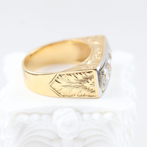 Vintage ring in yellow gold, platinum, old-cut diamonds 
