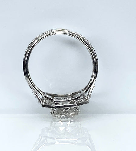 Bague 49 Bague platine Art Déco diamant coussin 1,51 carat 58 Facettes AB605