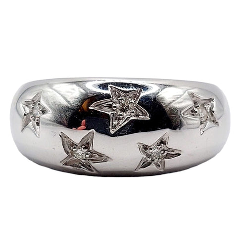 Bague 56.5 Bague bombé vintage or blanc diamants sertis étoilés, art déco, dôme 58 Facettes A05712