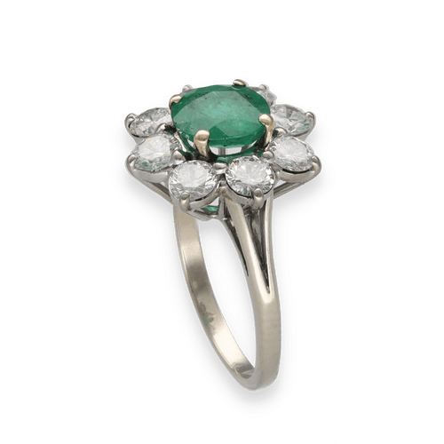 Bague 51-52 Bague en or gris 18K avec emeraude de Colombie 1,00 ct et 1,60 ct de diamants - Vers 1970 - Taille 51-52 58 Facettes FB09690