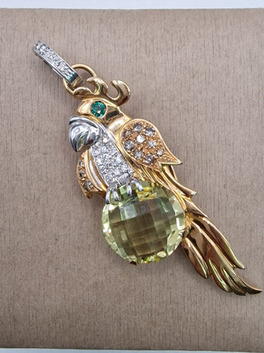 Pendente/broche papagaio em ouro rosa final de 1900 início de 2000 