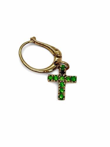 Cercel cruce Pomellato din aur roz și smaralde 0,18 ct 