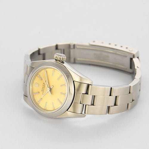 Montre Montre Rolex Oyster Perpetual 26 mm en acier cadran doré Certificat d'Origine 58 Facettes