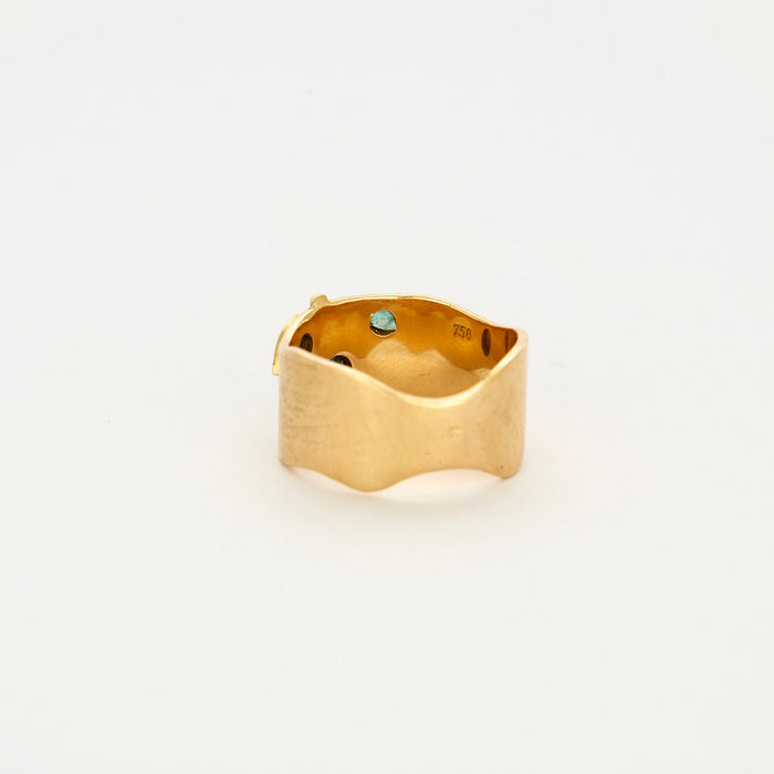 Geelgouden ring met saffier en smaragd diamant