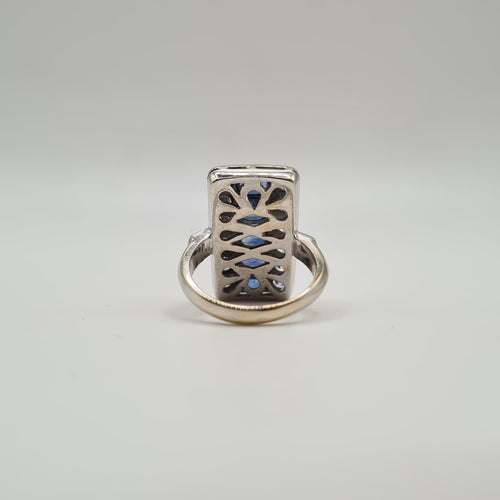 Bague 49.5 Bague or blanc, saphirs ovales et diamants 58 Facettes