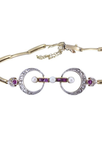 Bracelet BRACELET ART NOUVEAU PERLES RUBIS ET DIAMANTS 58 Facettes 087141