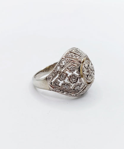 Bague 52 Bague boule Art Déco or blanc, diamant taille rose (circa 1920) 58 Facettes A04623