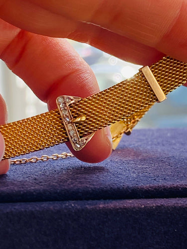 Bracelet Bracelet ceinture ancien or jaune, diamants, maille milanaise 58 Facettes