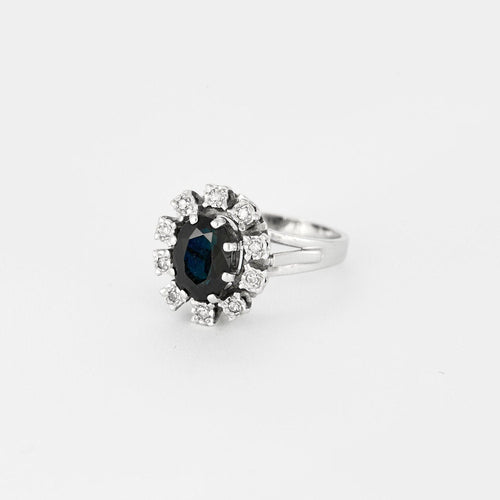 Bague 48 Bague marguerite or blanc, saphir et diamants 58 Facettes GU205