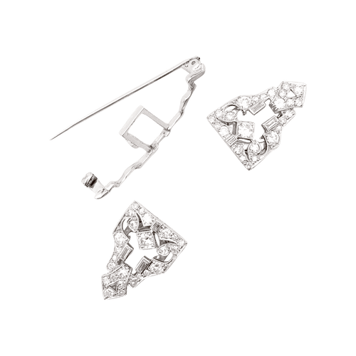 Broche Broche double clip art déco platine et diamants. 58 Facettes 34493