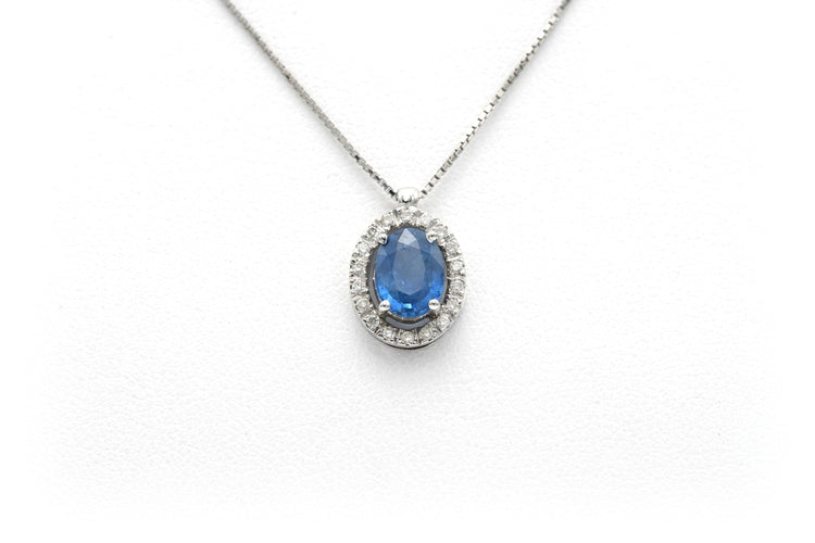 Collier Collier contemporain en or blanc 18 carats serti d'un saphir et de diamants 58 Facettes 21886