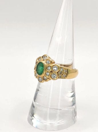 Bague 54 Bague Marguerite Vintage or jaune, émeraude et diamants 58 Facettes
