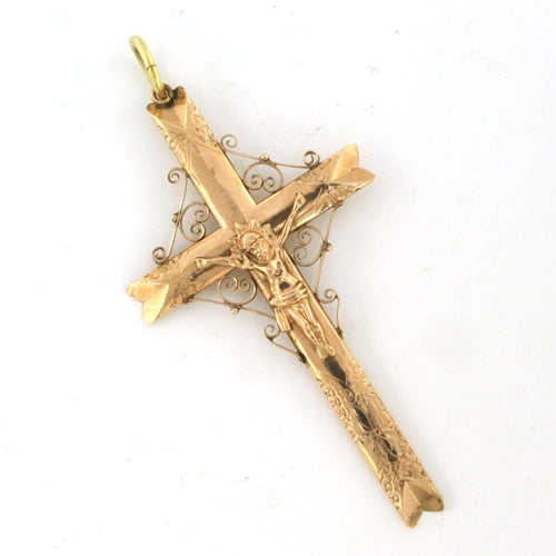 Pendentif Pendentif en or rose du début de l'époque victorienne, en forme de croix avec Jésus 58 Facettes