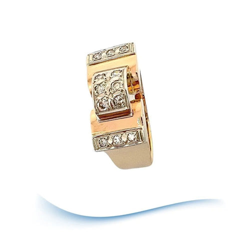 Bague Bague Tank ancienne "pont à livre ouvert "des années 40-50 Diamants Or 18 K 58 Facettes AA 1700