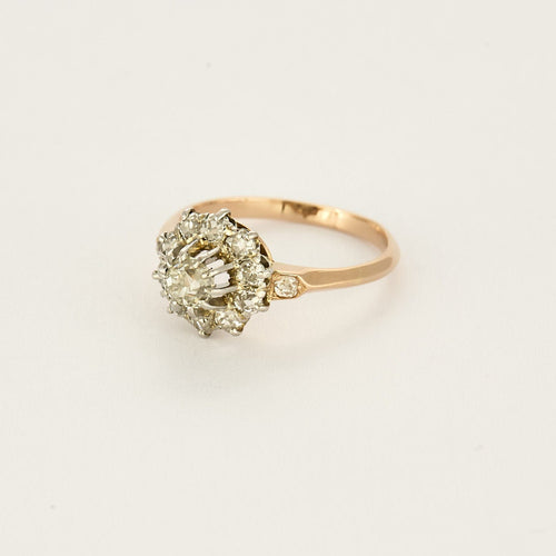 Bague 55 Bague marguerite diamants ancienne en or rose et blanc 58 Facettes LMB-292