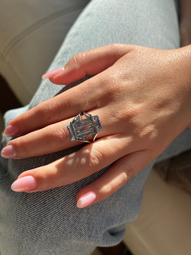 Bague 56 Bague or blanc, aigue-marine 58 Facettes 1178