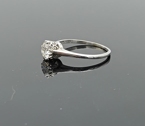 Bague 54 Bague solitaire ancienne platine, diamant 58 Facettes