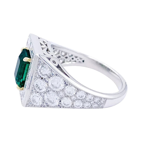 Bague 53 Bague, or blanc, platine, émeraude, diamants. 58 Facettes 32224