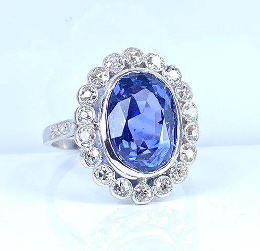 Ring - Ouppvärmd Ceylon-safir 6,53 ct i Platina och diamanter 