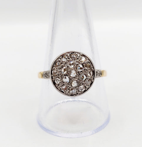 Bague cible antique or 18k diamants taille roses (circa 1920) 58 Facettes A06337