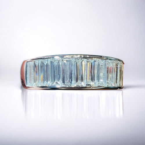 Bague 54 Demi-alliance 13 diamants taille baguette or blanc 58 Facettes 7625 A