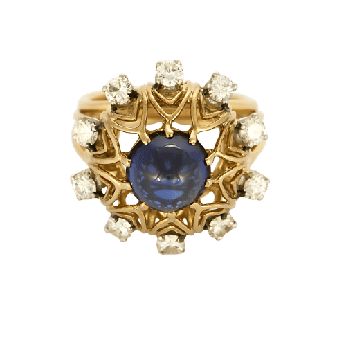 Bague 55,5 Importante bague en or jaune, or blanc, diamants et saphir de synthèse 58 Facettes BIA1089X2