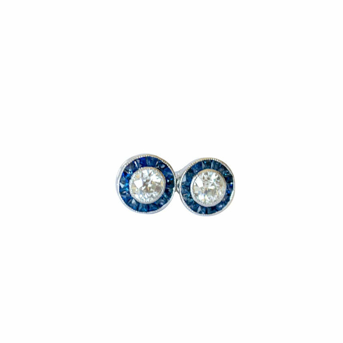 Boucles d'oreilles boucles d'oreilles en platine avec diamants et saphirs 58 Facettes Q97B