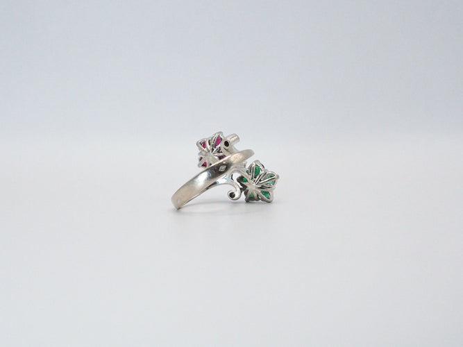 Bague 53 Bague fleurs or blanc rubis émeraudes 58 Facettes 5196